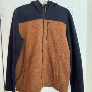 SmartWool Mens XL Hudson Trail Fleece Zip Hooded Jacket Navy-Picante Wool Blend